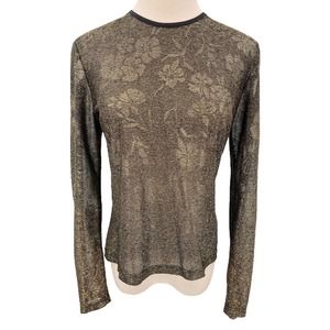 Vintage 90s Gold Floral Sheer Top Long Sleeves Reality Bytes Knit Works Size M